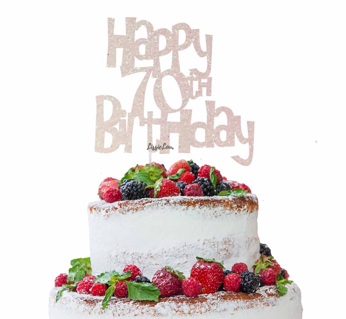Happy 70th Birthday Cake Topper Glitter Card White