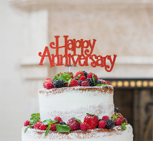 Happy Anniversary Cake Topper Glitter Card Red