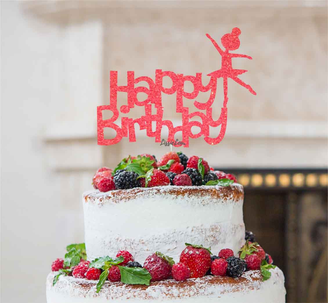 Happy Birthday Ballerina Cake Topper Glitter Card Light Pink