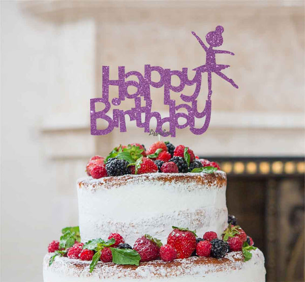 Happy Birthday Ballerina Cake Topper Glitter Card Light Purple