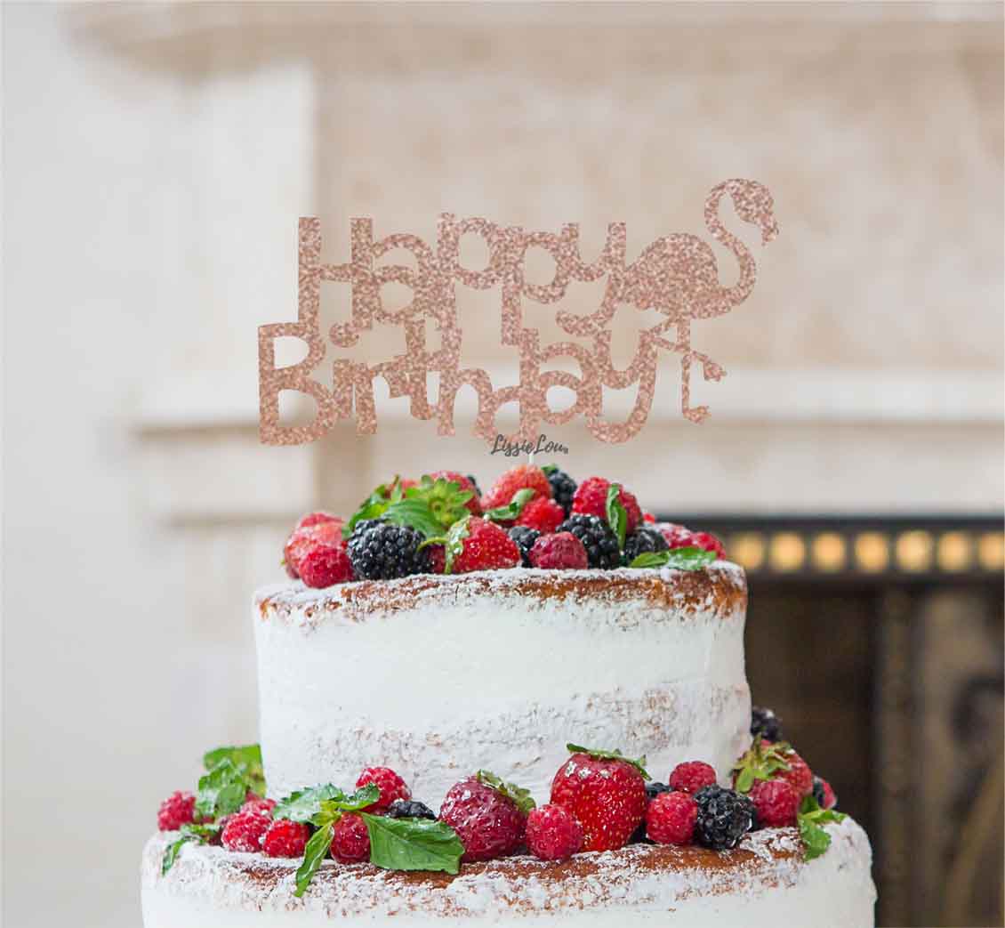 Happy Birthday Flamingo Cake Topper Glitter Card Rose Gold