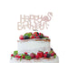 Happy Birthday Flamingo Cake Topper Glitter Card White