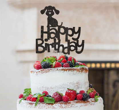 Happy Birthday Dog Cake Topper Glitter Card Black