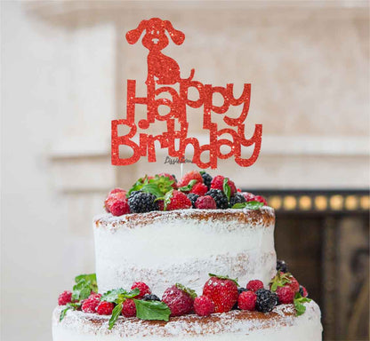 Happy Birthday Dog Cake Topper Glitter Card Red