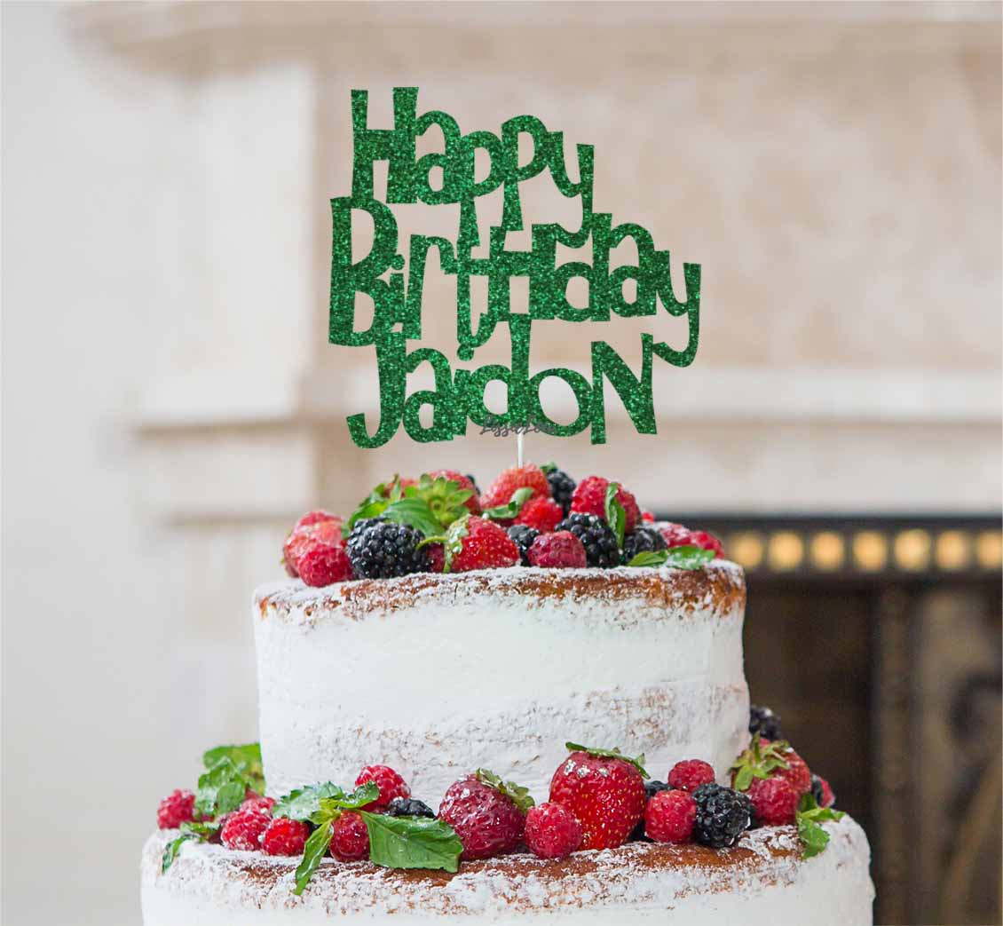 Bespoke Happy Birthday Name Fun Font Cake Topper Green