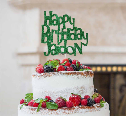 Bespoke Happy Birthday Name Fun Font Cake Topper Green