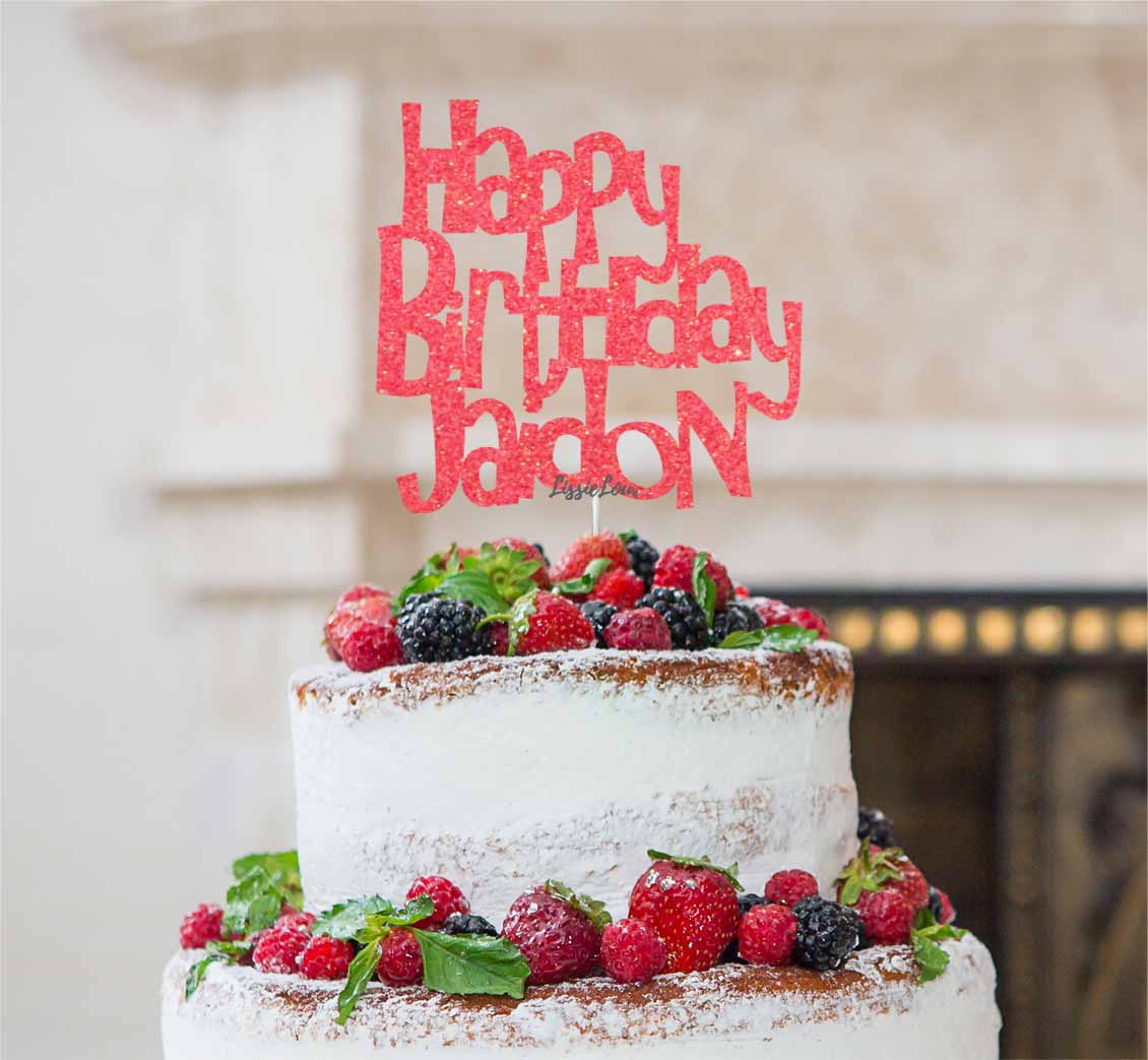 Bespoke Happy Birthday Name Fun Font Cake Topper Light Pink