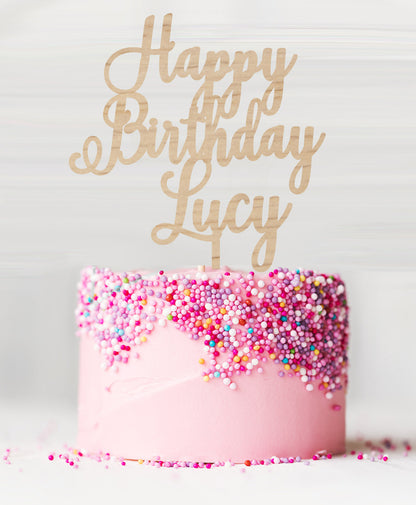 Happy Birthday Custom Cake Topper Birch Wood
