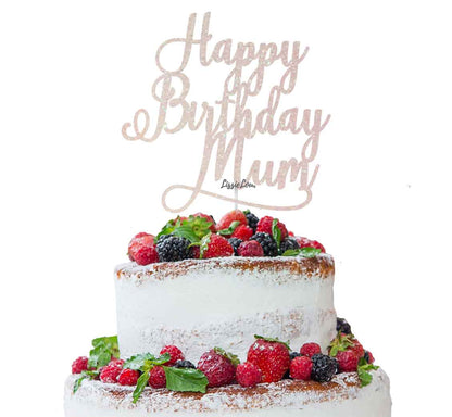 Happy Birthday Mum Cake Topper Glitter Card White