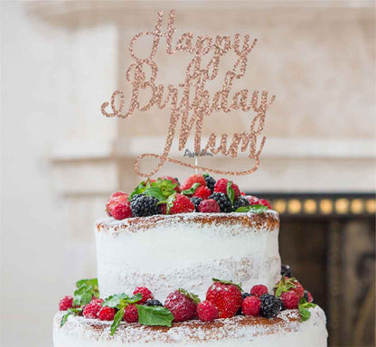 Happy Birthday Mum Cake Topper Glitter Card Rose Gold