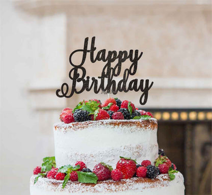 Happy Birthday Pretty Cake Topper Glitter Card Black