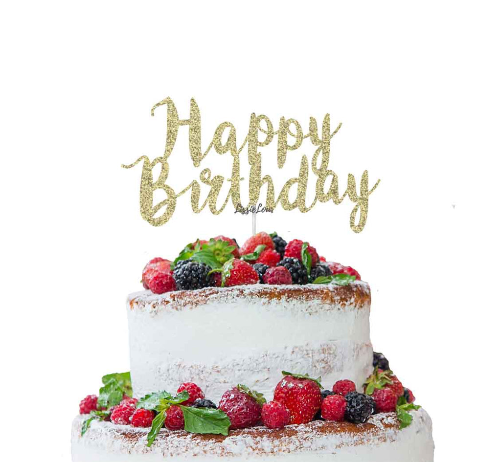 Happy Birthday Swirly Cake Topper Glitter Card Gold