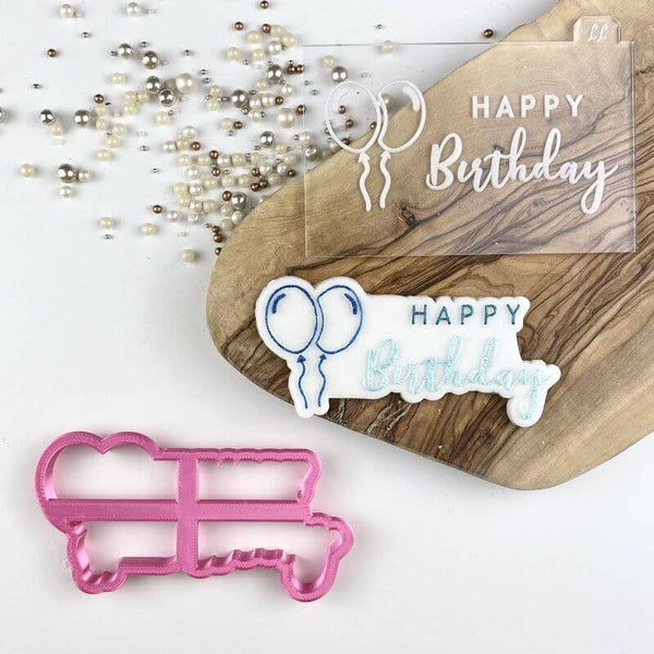 Swirls and Curls Happy Birthday in Two Font Cookie Cutter and Embosser