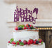 Happy Birthday Fun with Champagne Glasses Cake Topper Glitter Card Dark Purple
