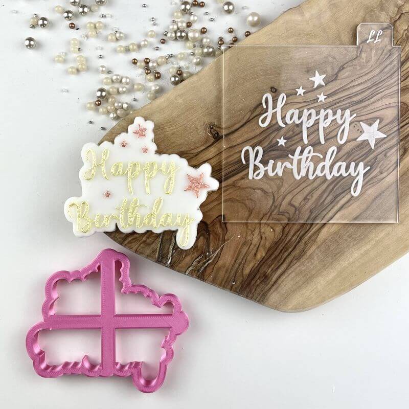 Happy Birthday with Stars Cookie Cutter and Embosser