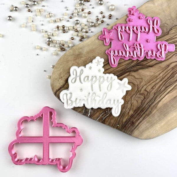 Happy Birthday with Stars Cookie Cutter and Stamp