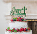Happy Christening with Cross Cake Topper Glitter Card Green