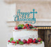Happy Christening with Cross Cake Topper Glitter Card Light Blue