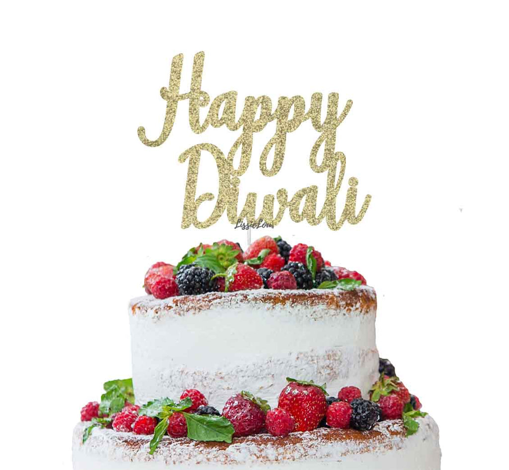 Happy Diwali Cake Topper Glitter Card Gold