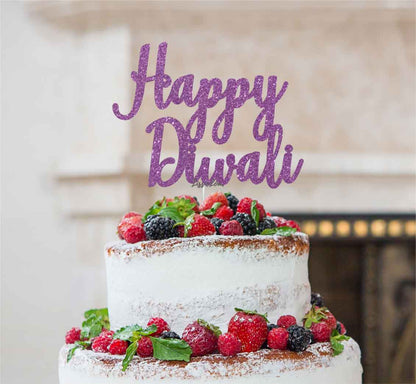 Happy Diwali Cake Topper Glitter Card Light Purple