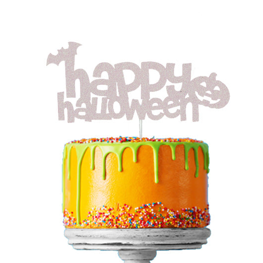 Happy Halloween - Pumpkin and Bat Cake Topper Glitter Card White