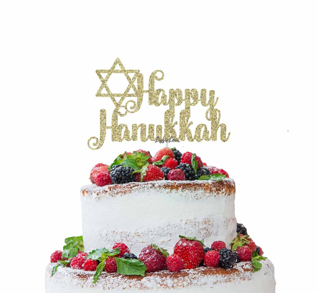 Happy Hanukkah Cake Topper Glitter Card Gold