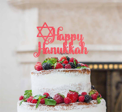 Happy Hanukkah Cake Topper Glitter Card Light Pink