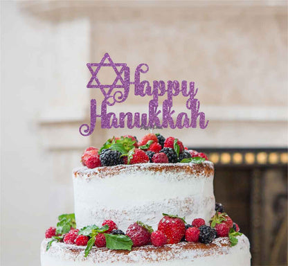 Happy Hanukkah Cake Topper Glitter Card Light Purple