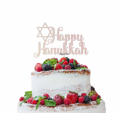 Happy Hanukkah Cake Topper Glitter Card White