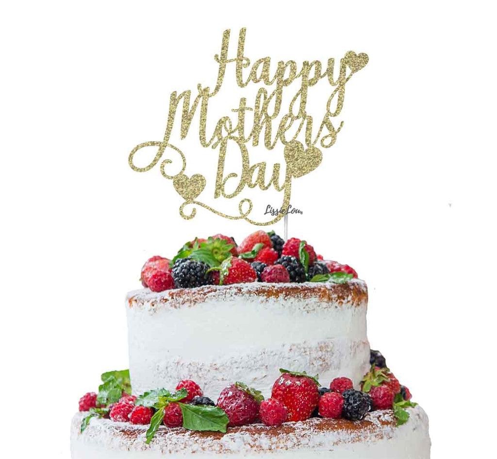 Happy Mother's Day Cake Topper Glitter Card Gold