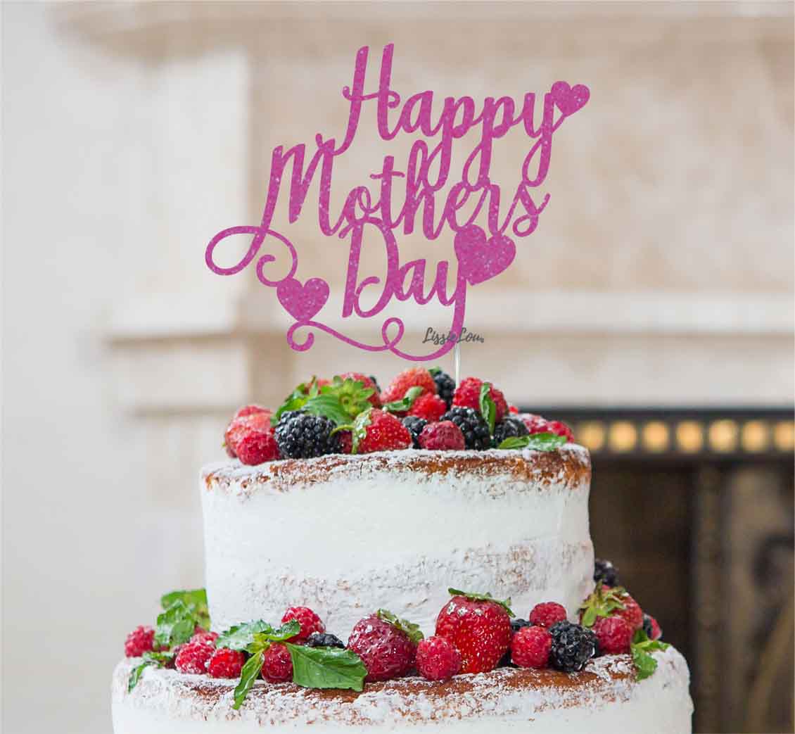 Happy Mother's Day Cake Topper Glitter Card Hot Pink