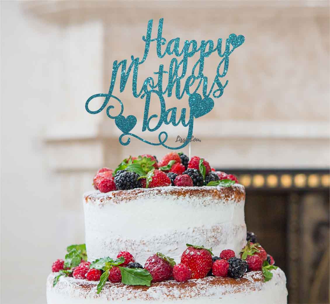 Happy Mother's Day Cake Topper Glitter Card Light Blue