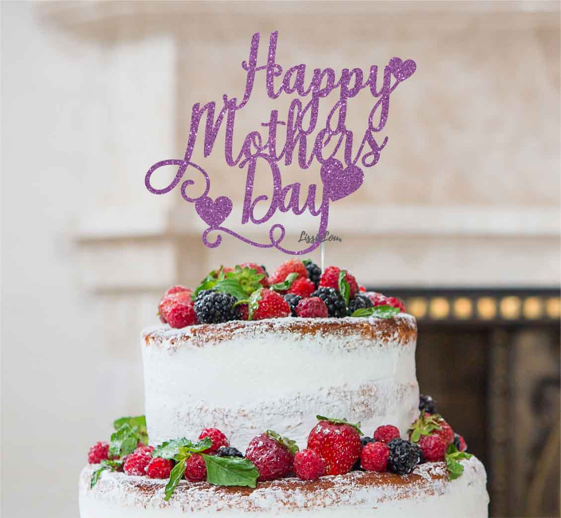 Happy Mother's Day Cake Topper Glitter Card Light Purple