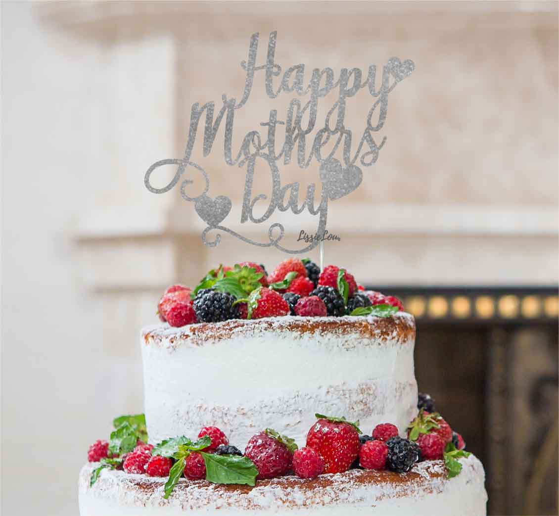 Happy Mother's Day Cake Topper Glitter Card Silver