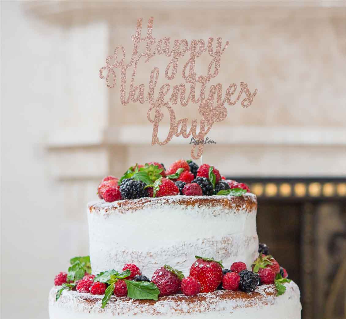 Happy Valentine's Day Cake Topper Glitter Card Rose Gold