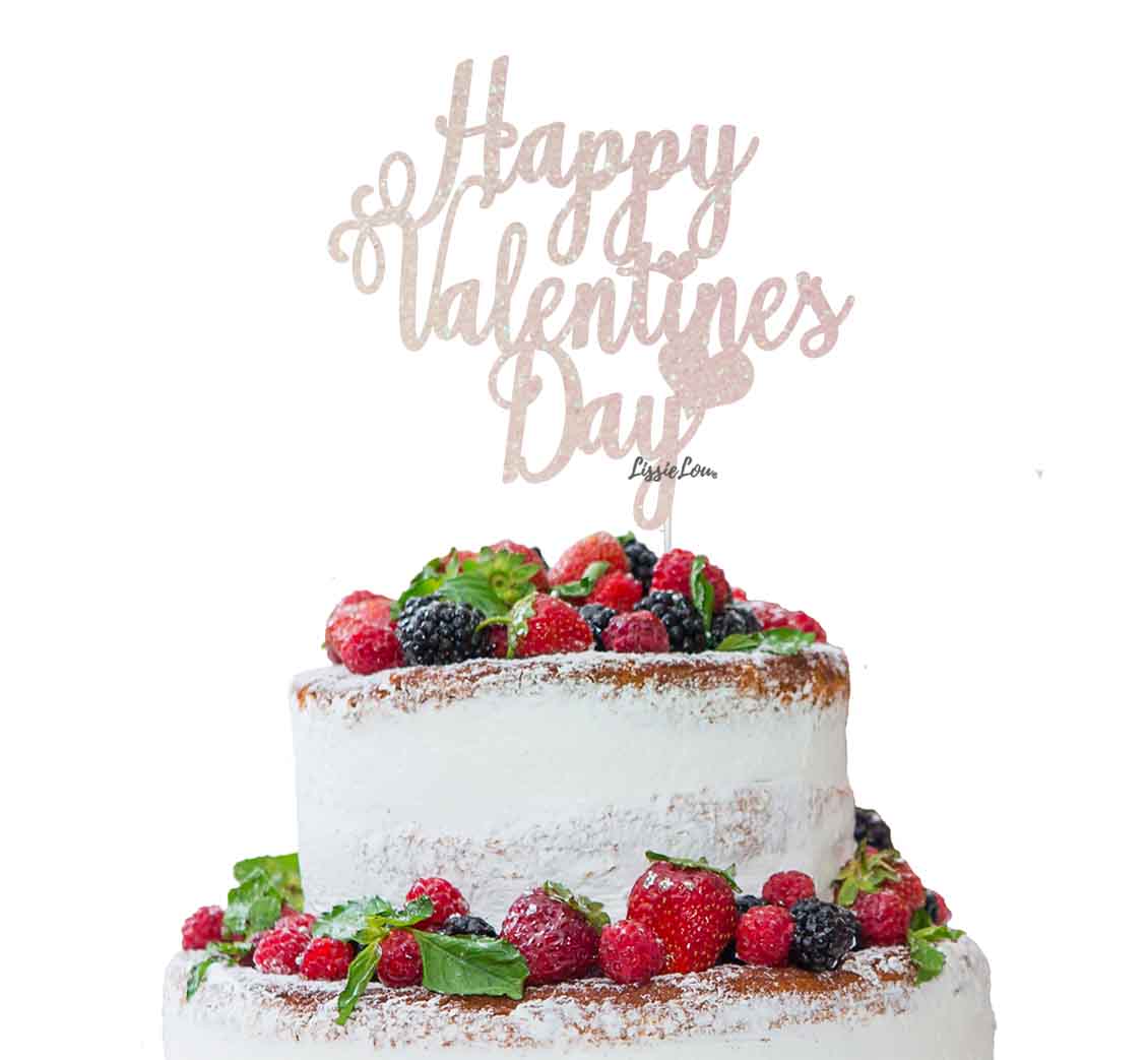 Happy Valentine's Day Cake Topper Glitter Card White