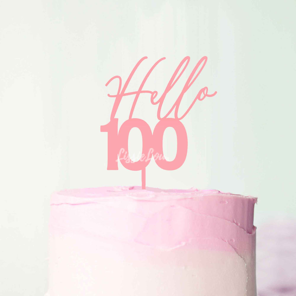 Hello 100 Frosted Pink Cake topper