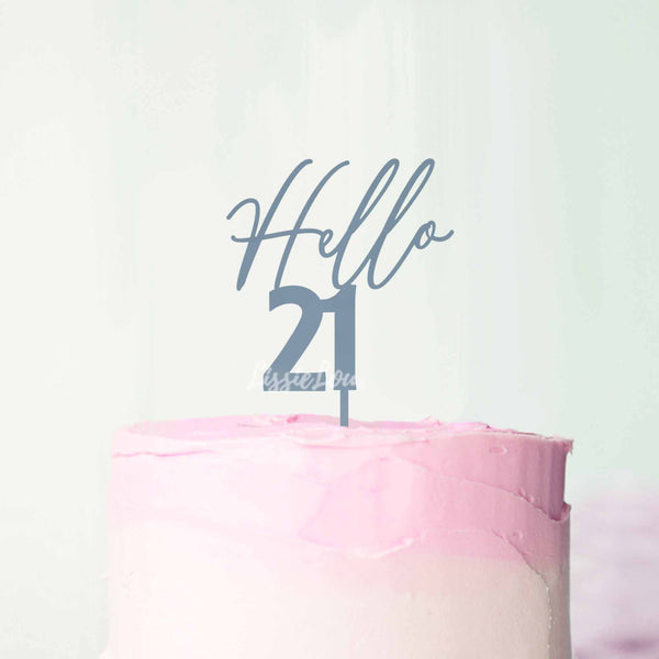 Hello 21 Frosted Blue Cake Topper 