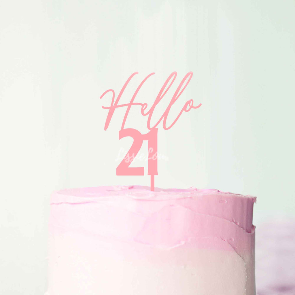 Hello 21 Frosted Pink Cake Topper