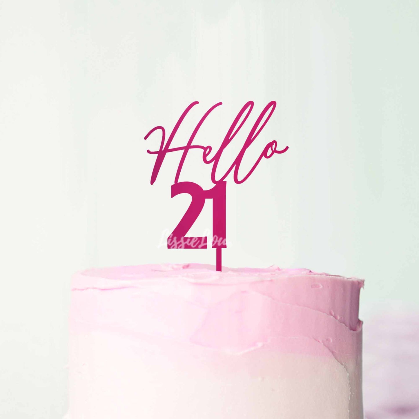 Hello 21 Frosted Raspberry Cake Topper