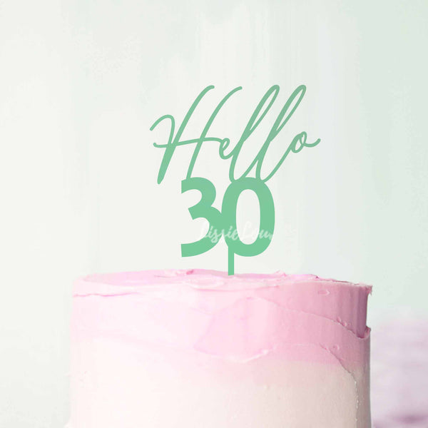Hello 30 Frosted Green Cake Topper