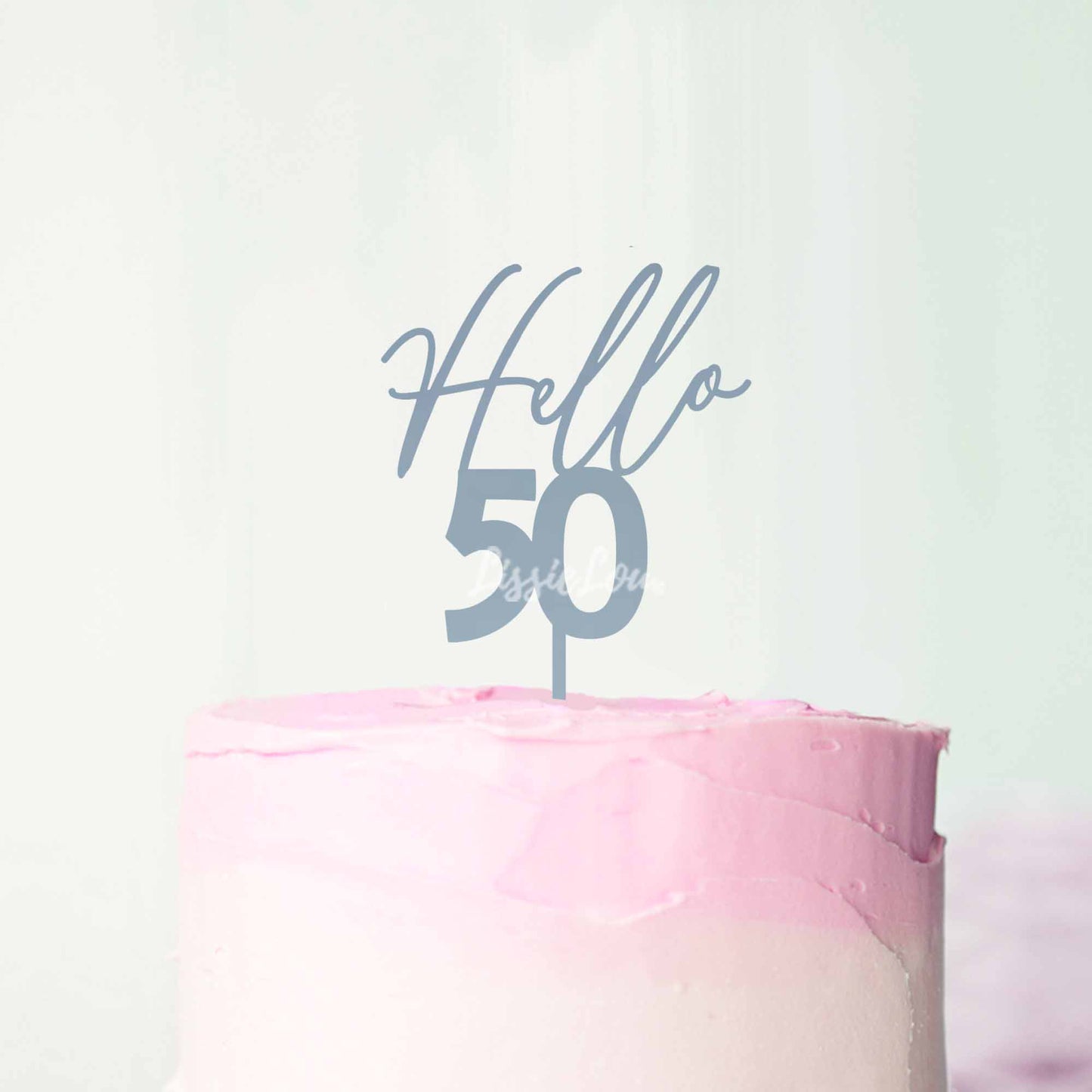 Hello 50 Frosted Blue Cake Topper 