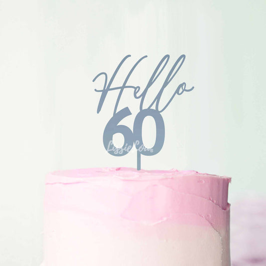 Hello 60 Frosted Blue Cake Topper