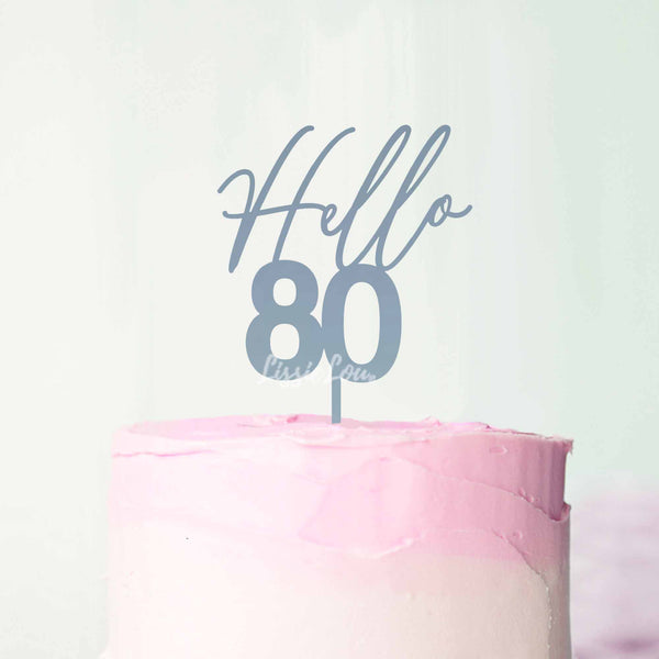 Hello 80 Frosted Blue Cake Topper