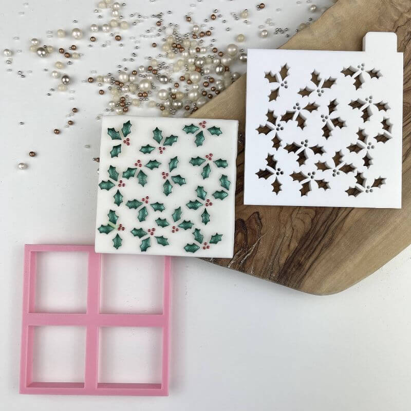 Holly Texture Tile Cookie Cutter and Embosser by Frosted Cakes by Em