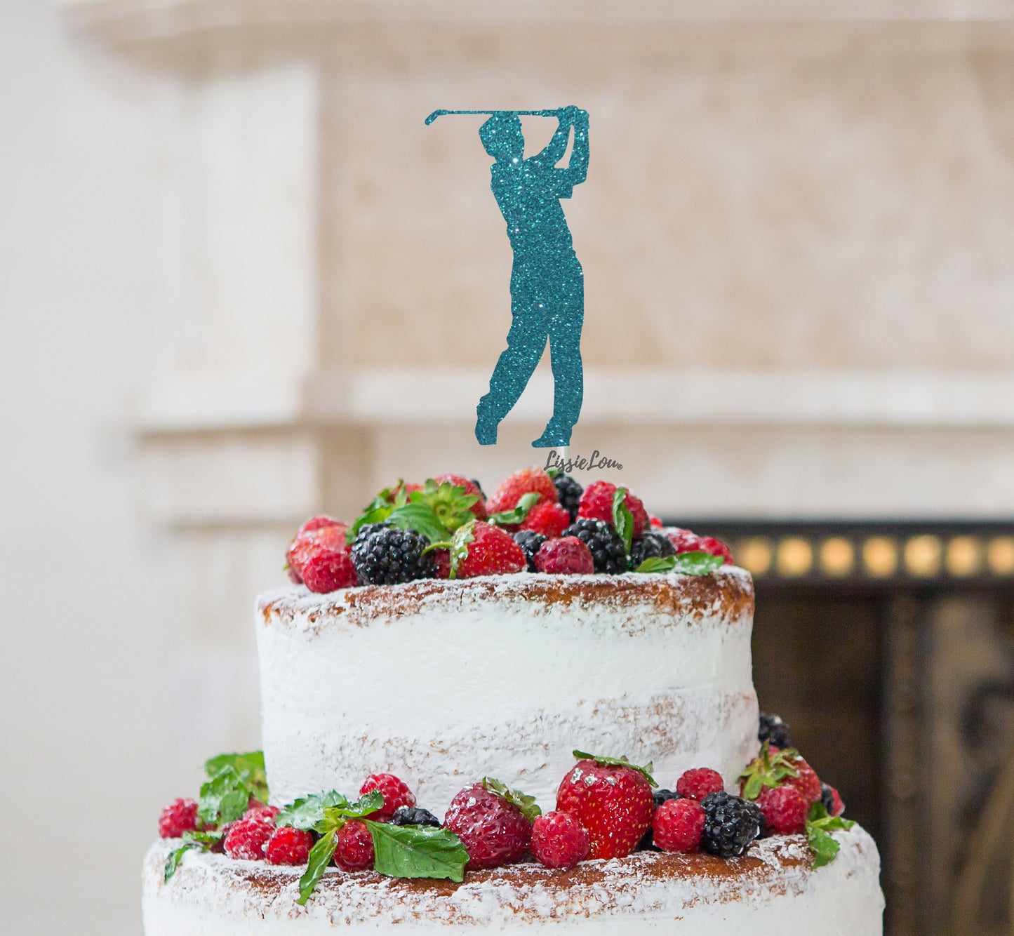 Golfer Male Cake Topper Glitter Card Light Blue