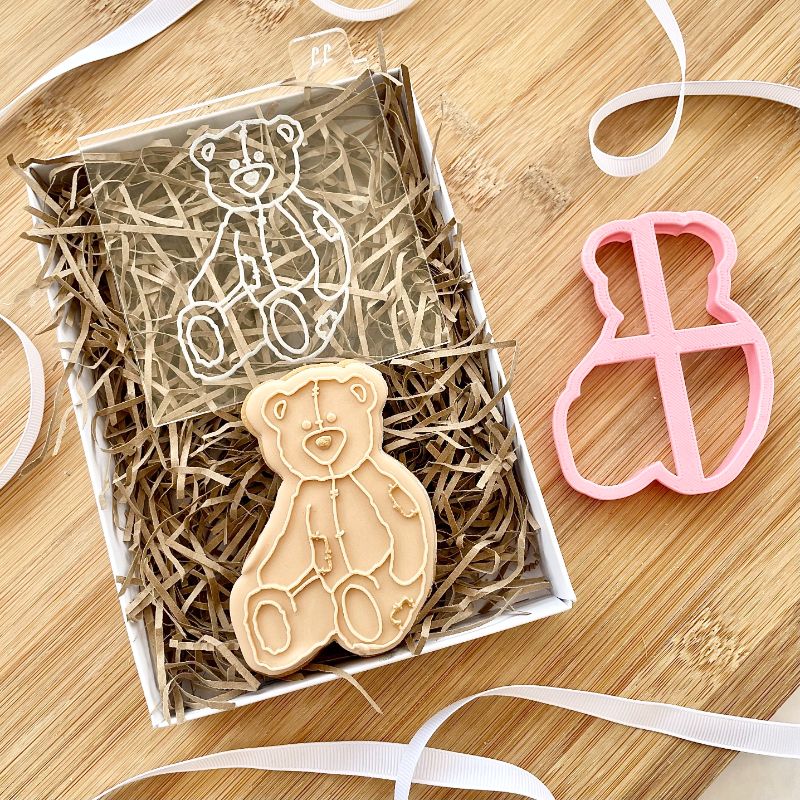 Traditional Sitting Teddy Bear Cookie Cutter and Embosser