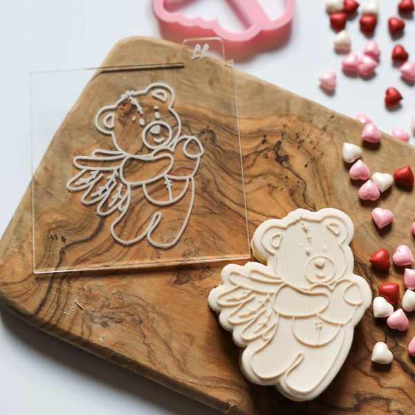 Cupid Teddy With Heart Valentine's Cookie Cutter and Embosser