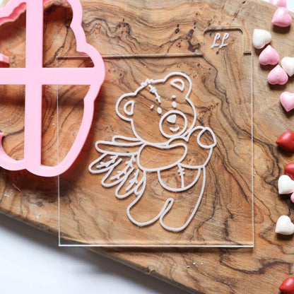 Cupid Teddy With Heart Valentine's Cookie Cutter and Embosser