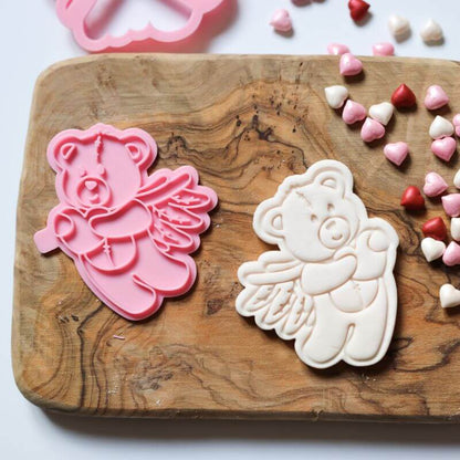 Cupid Teddy with Heart Valentine's Cookie Cutter and Stamp